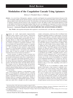 Modulation of the Coagulation Cascade Using Aptamers