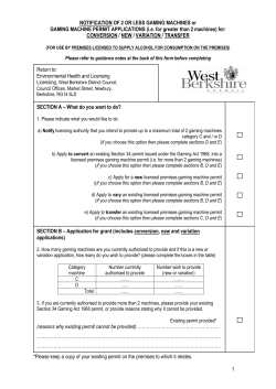 Notification of 2 or less Gaming Machines or Gaming Machine