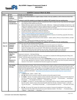 QUARTER 3 (January 4-March 18, 2016) Grade Level Information: