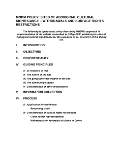 Sites of Aboriginal Cultural Significance &ndash; Withdrawals and Surface