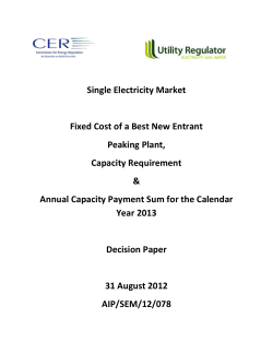 Single Electricity Market Fixed Cost of a Best New Entrant