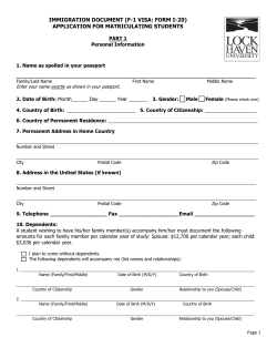 LHU Immigration Document Application for Matriculating Students