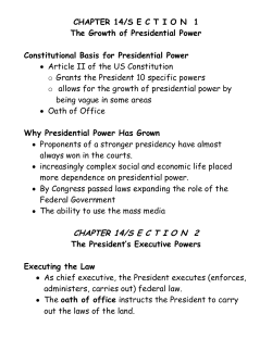 CHAPTER 14/SECTION 2 The President`s Executive Powers