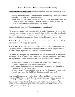 1 Definite Descriptions, Naming, and Problems for Identity 1