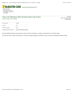 Type 316 Stainless Steel Socket Head Cap Screw, 10