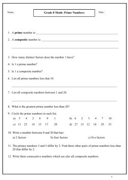 Grade 8 Math: Prime Numbers 1. A ​prime