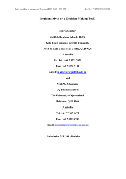 Intuition: Myth or a Decision-Making Tool? - UQ eSpace