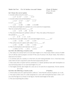 Maths Unit Test Ch- 14: Surface Area and Volume