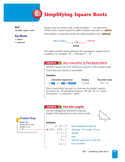 10.1 Simplifying Square Roots