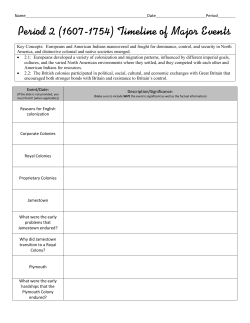 Period 2 (1607-1754) Timeline of Major Events