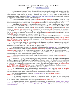 International System of Units (SI) Check-List