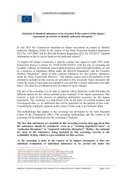 EUROPEAN COMMISSION Selection of chemical substances to be