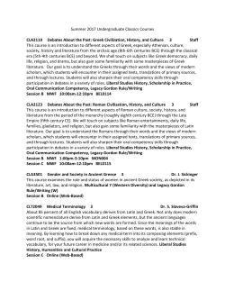 Summer 2017 Undergraduate Classics Courses CLA2110 Debates