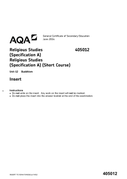 GCSE Religious Studies (Specification A) Insert Unit 12