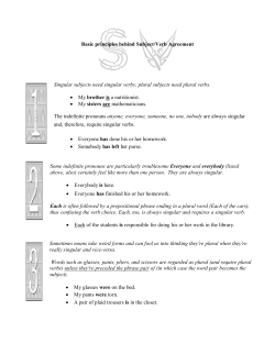 Basic principles behind Subject/Verb Agreement Singular subjects