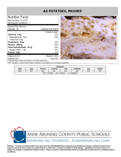 AA POTATOES, MASHED Nutrition Facts