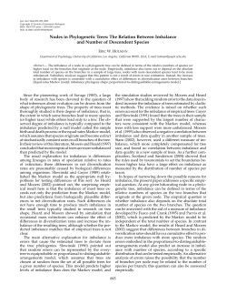 Nodes in Phylogenetic Trees: The Relation Between Imbalance and