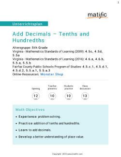 Add Decimals &ndash; Tenths and Hundredths