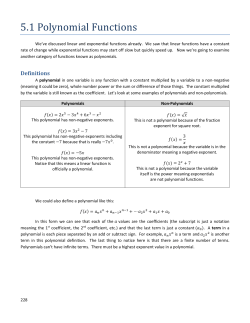 5.1 Polynomial Functions
