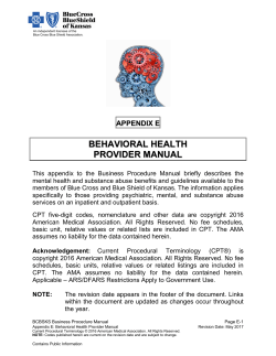 Professional Provider Manual - Appendix E: Behavioral Health