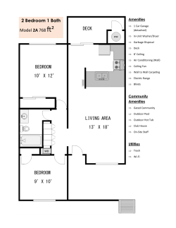 2 Bedroom 1 Bath Model 2A 768 ft&sup2; DECK BEDROOM 9`X 10