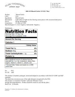 1801-18 Minced Garlic 112 OZ (7 lbs) Product: Minced Garlic COO