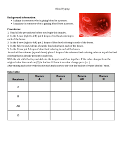 Blood Typing Background information: &bull; A donor is someone who is