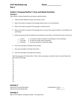 Day 2 Author`s Purpose/Author`s Tone and Mood Activities Activity 2