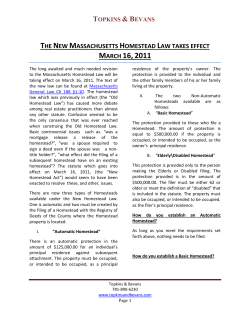 The New Homestead Law (Effective March 16