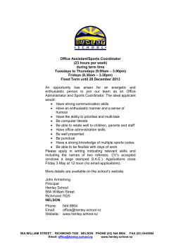 Office Assistant/Sports Coordinator (23 hours per week) during term