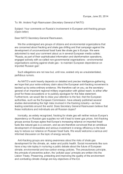 Europe, June 20, 2014 To: Mr. Anders Fogh Rasmussen (Secretary