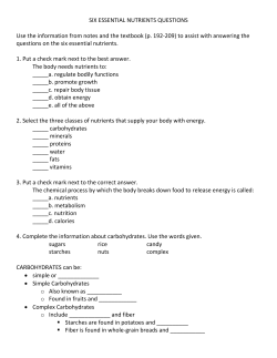 SIX ESSENTIAL NUTRIENTS QUESTIONS Use the information from
