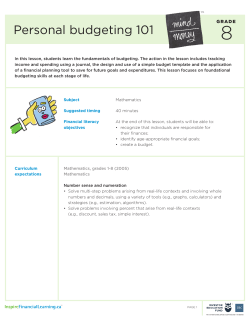 Personal budgeting 101, Grade 8