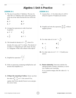 Unit 4 Extra Practice - St. Mary Parish Schools