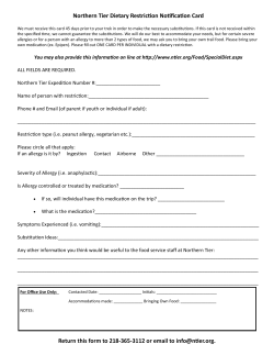 Northern Tier Dietary Restriction Notification Card Return this form to