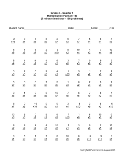 Grade 4 &ndash; Quarter 1 Multiplication Facts (0