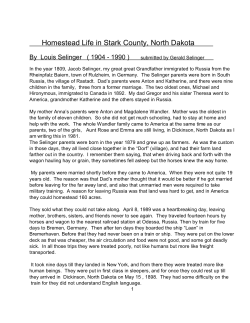 Homestead Life in Stark County, North Dakota by Louis Selinger