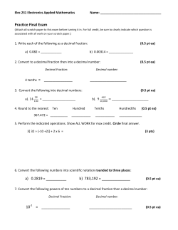 Practice Final Exam 4 tenths = a) 0.2819= ______