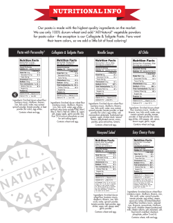 nutritional info - Fun Pasta Fundraising