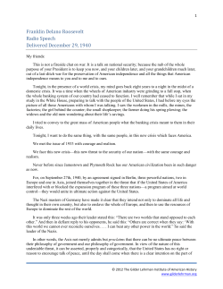 Full text of FDR`s Radio Speech, December 29, 1940