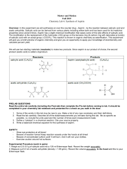 Matter and Motion Fall 2015 Chemistry Lab 6: Synthesis of Aspirin