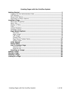 Creating Pages with the CivicPlus System 1 of 30 Creating Pages