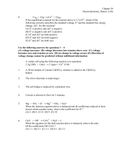 Chapter 20 Electrochemistry, Redox, Cells 0. Cu(s) + 2Ag + ↔Cu +