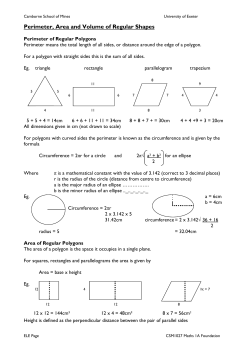 Perimeter, Area and Volume of Regular Shapes