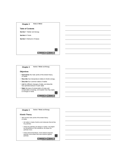 Chapter 3 Table of Contents Objectives Chapter 3 Kinetic Theory