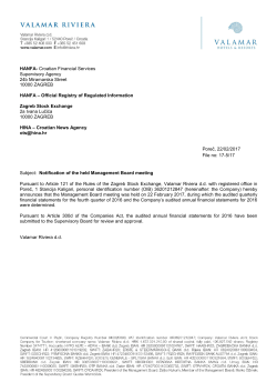 Notification of the held Management Board meeting, 17