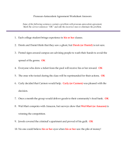 Pronoun-Antecedent Agreement Worksheet Answers 1. Each