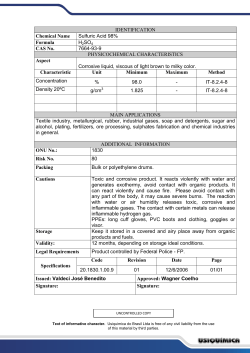 IDENTIFICATION Chemical Name Sulfuric Acid 98% Formula