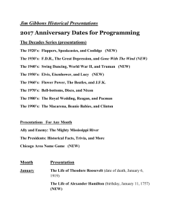 2017 Anniversary Dates for Programming