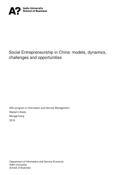 Social Entrepreneurship in China: models, dynamics, challenges